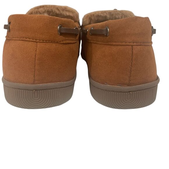 Tan Moccasin Slippers Mens Indoor Outdoor Fleece Lined Small Cozy Winter Lounge - Picture 9 of 10